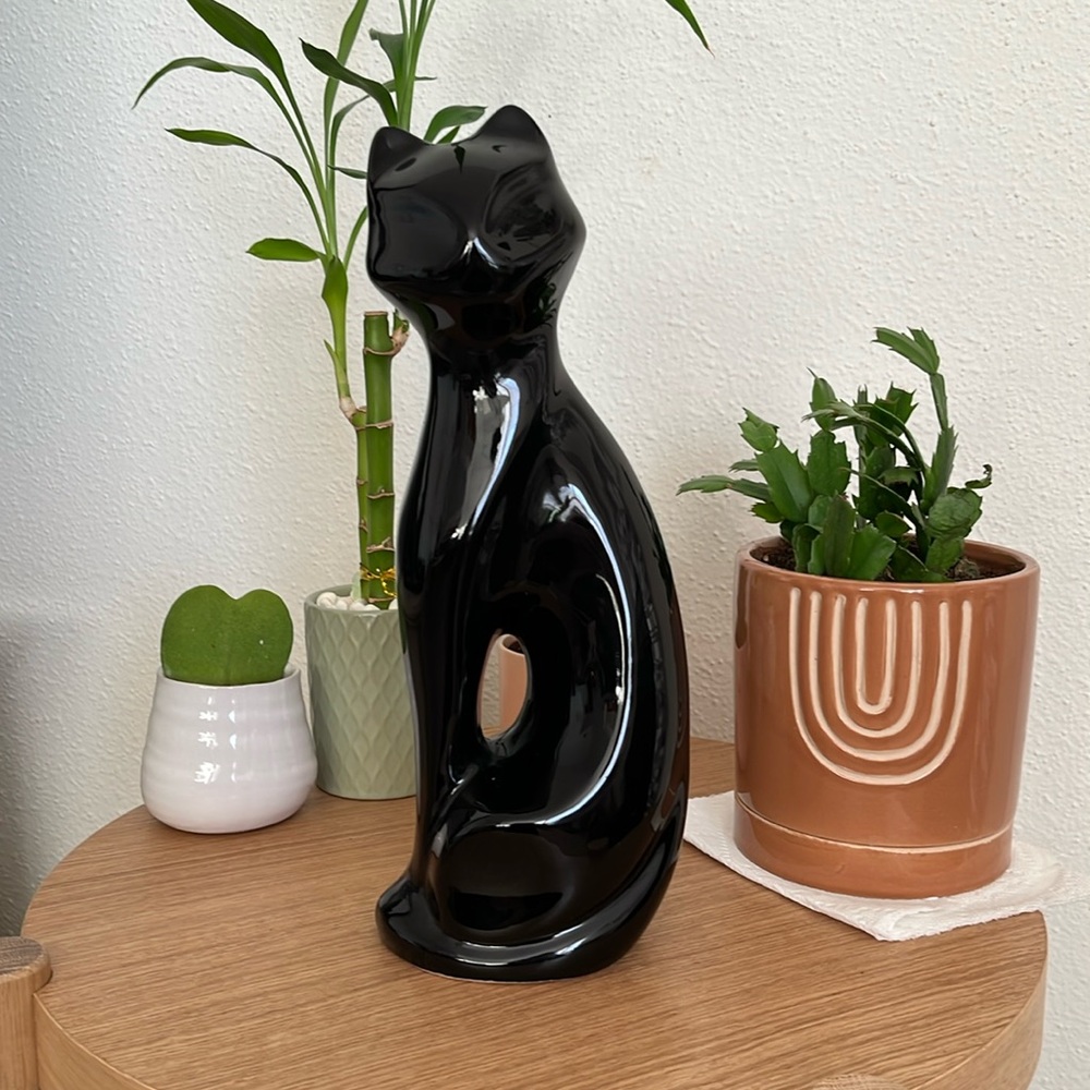 Black ceramic MCM-inspired cat figurine